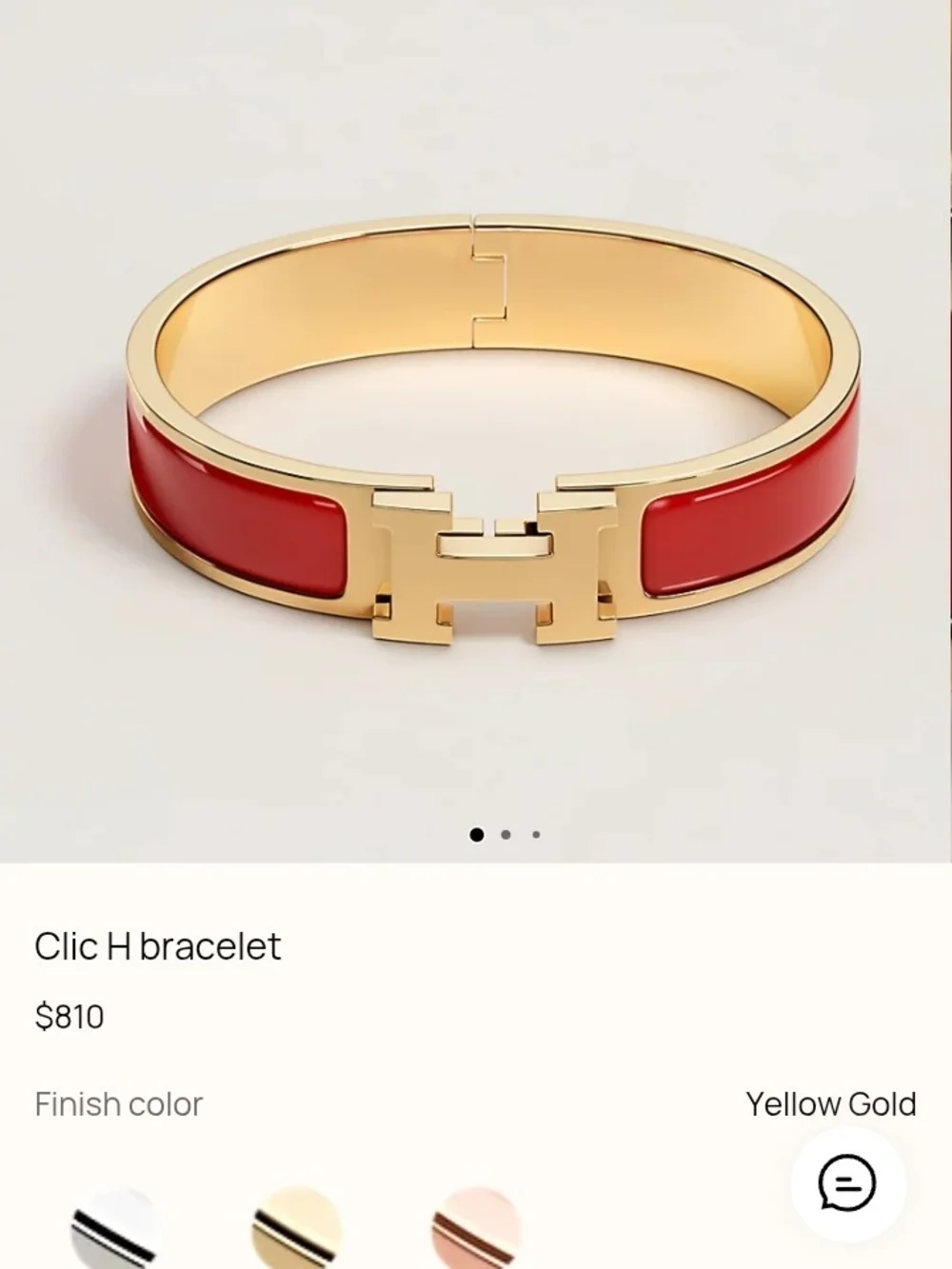 Hermes Clic H Bracelet Yellow Gold w/ Coral Pink Enamel H Clasp